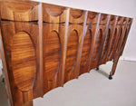 RESTORED Mid Century Modern Walnut Brutalist Headboard and 2 Nightstands or Side Tables 8