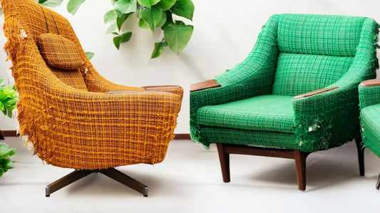 Choose Fabric***Will be REFINISHED & REUPHOLSTERED Teak MCM Lounge Chair & Swivel Chair (pair)