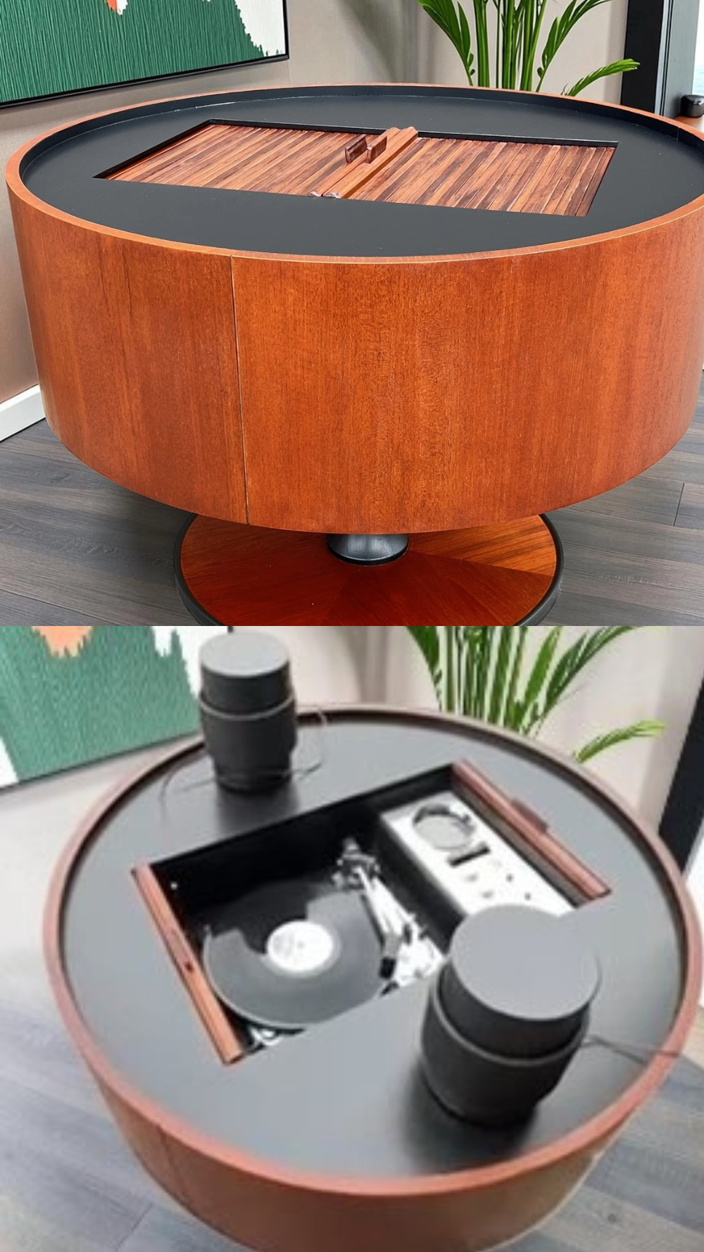 REFINISHED MCM Electrohome Circa 75 Model 703 Circular Stereo Console w Speakers