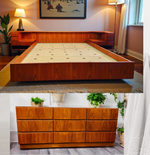 REFINISHED Danish MCM Floating Teak Bed  Queen & Dresser by Komfort 1