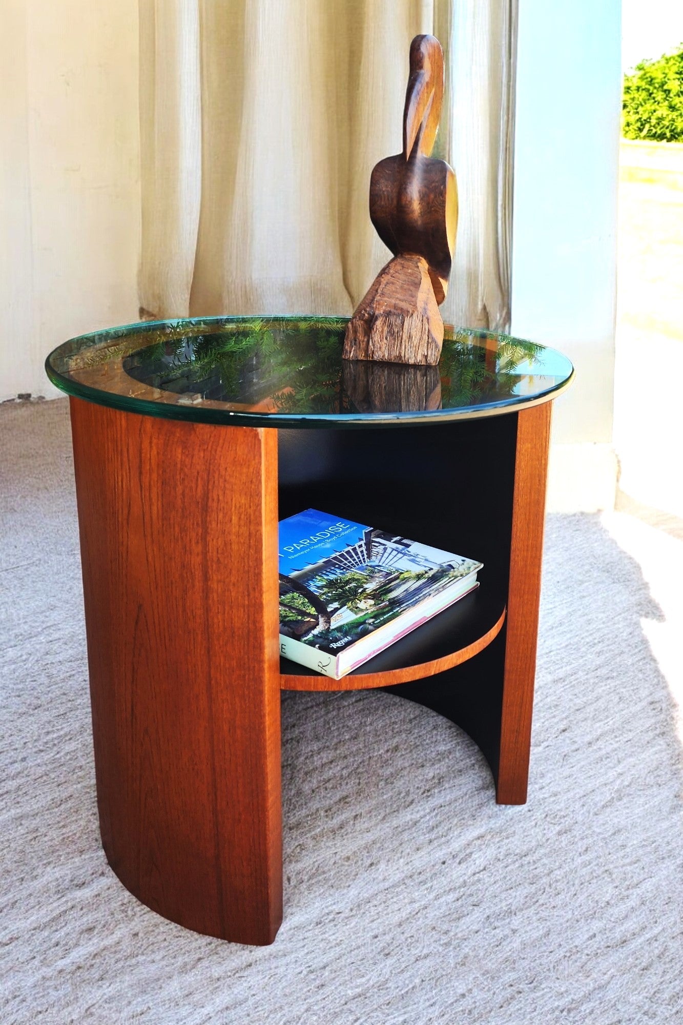 REFINISHED Mid Century Modern Teak Lunar Side Table / Bar by RS Associates