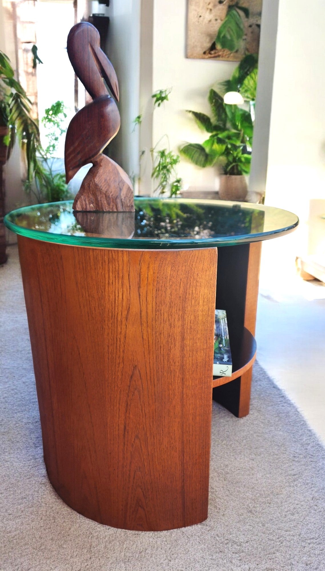 REFINISHED Mid Century Modern Teak Lunar Side Table / Bar by RS Associates