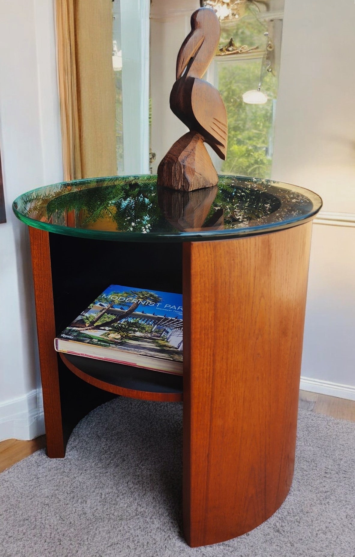 REFINISHED Mid Century Modern Teak Lunar Side Table / Bar by RS Associates