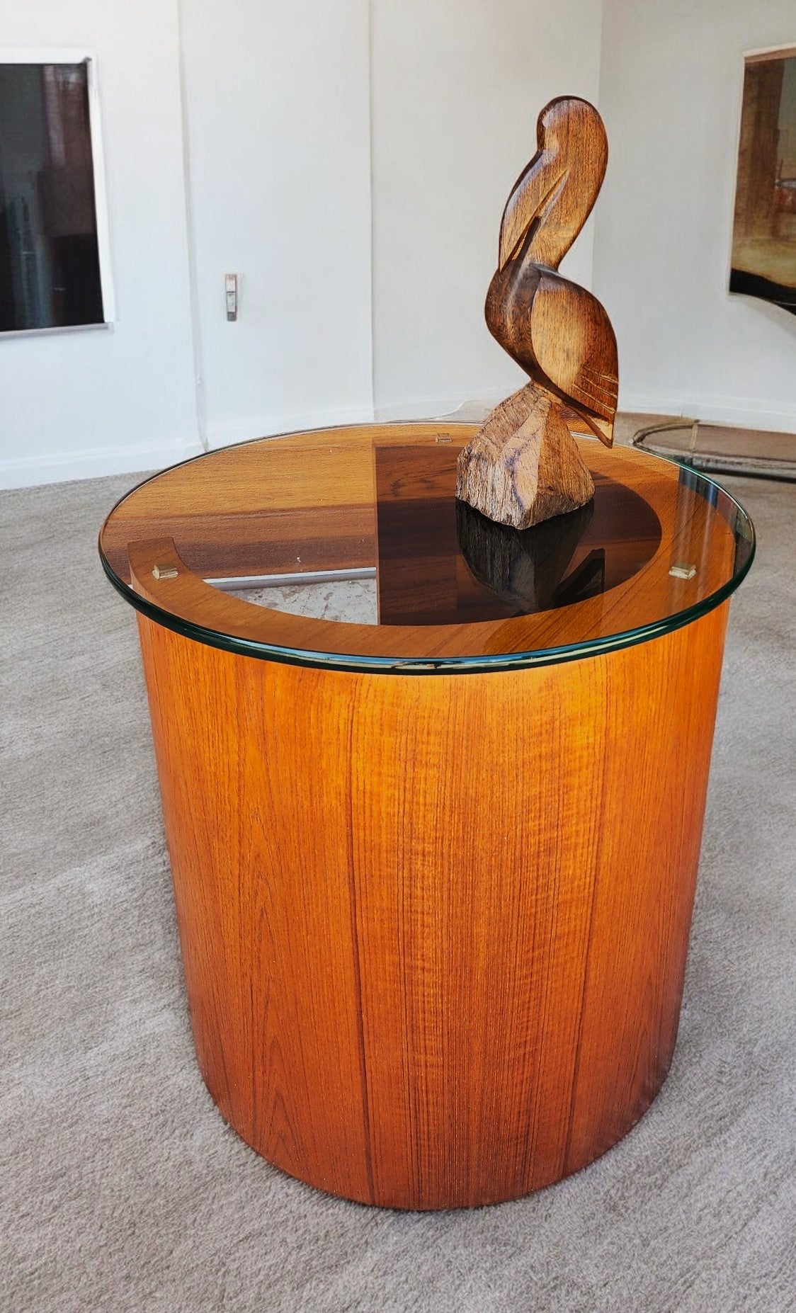 REFINISHED Mid Century Modern Teak Lunar Side Table / Bar by RS Associates