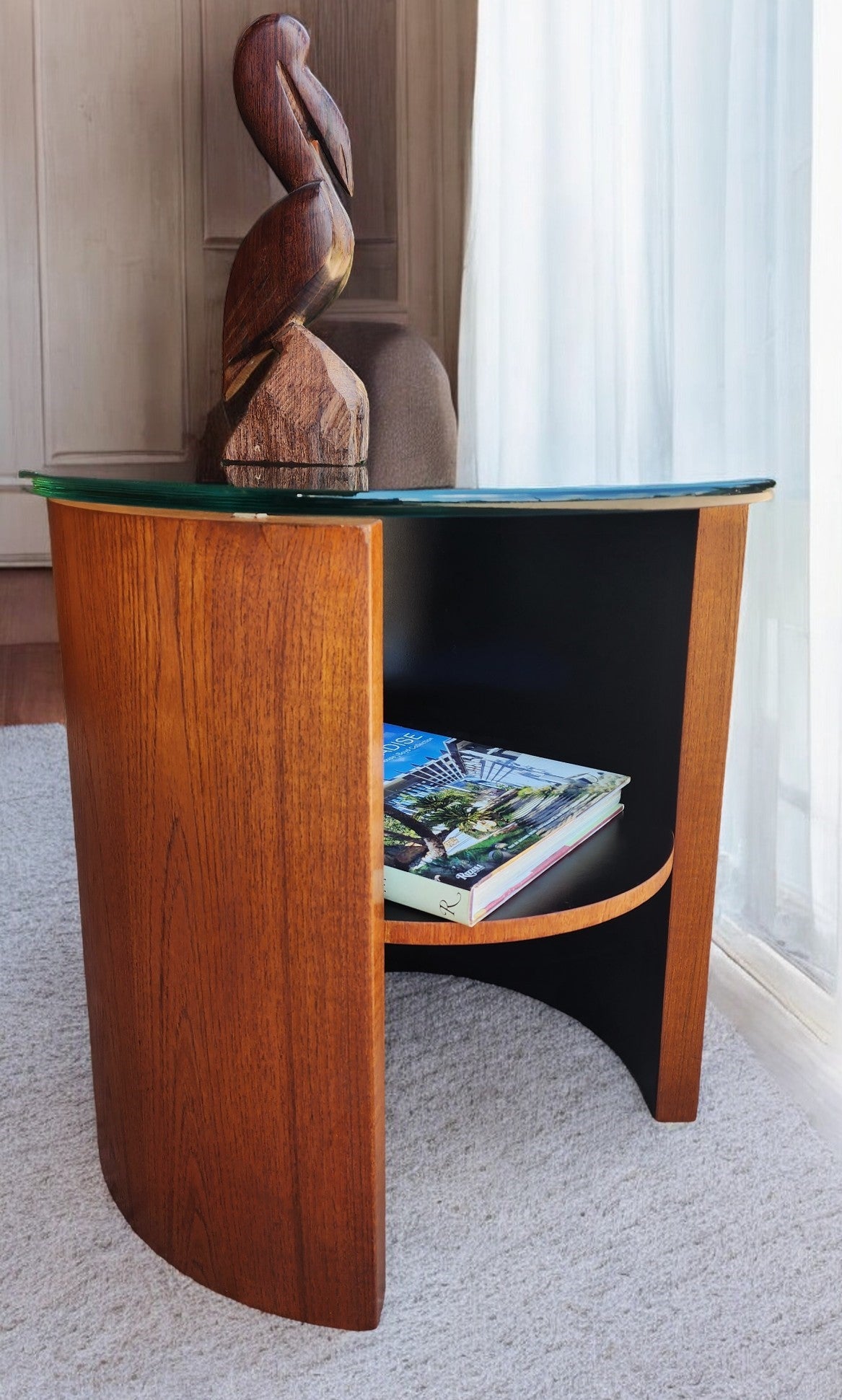 REFINISHED Mid Century Modern Teak Lunar Side Table / Bar by RS Associates