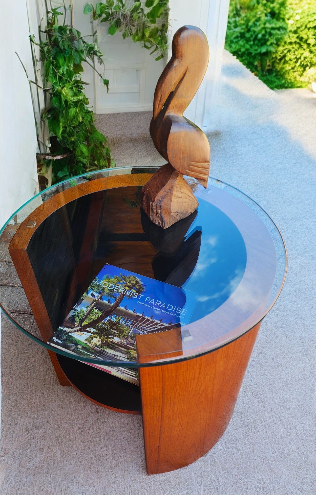 REFINISHED Mid Century Modern Teak Lunar Side Table / Bar by RS Associates