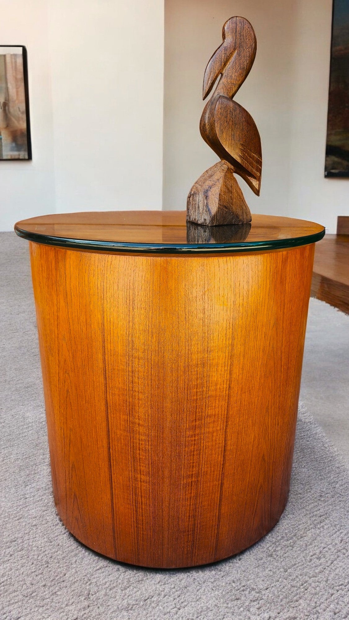REFINISHED Mid Century Modern Teak Lunar Side Table / Bar by RS Associates