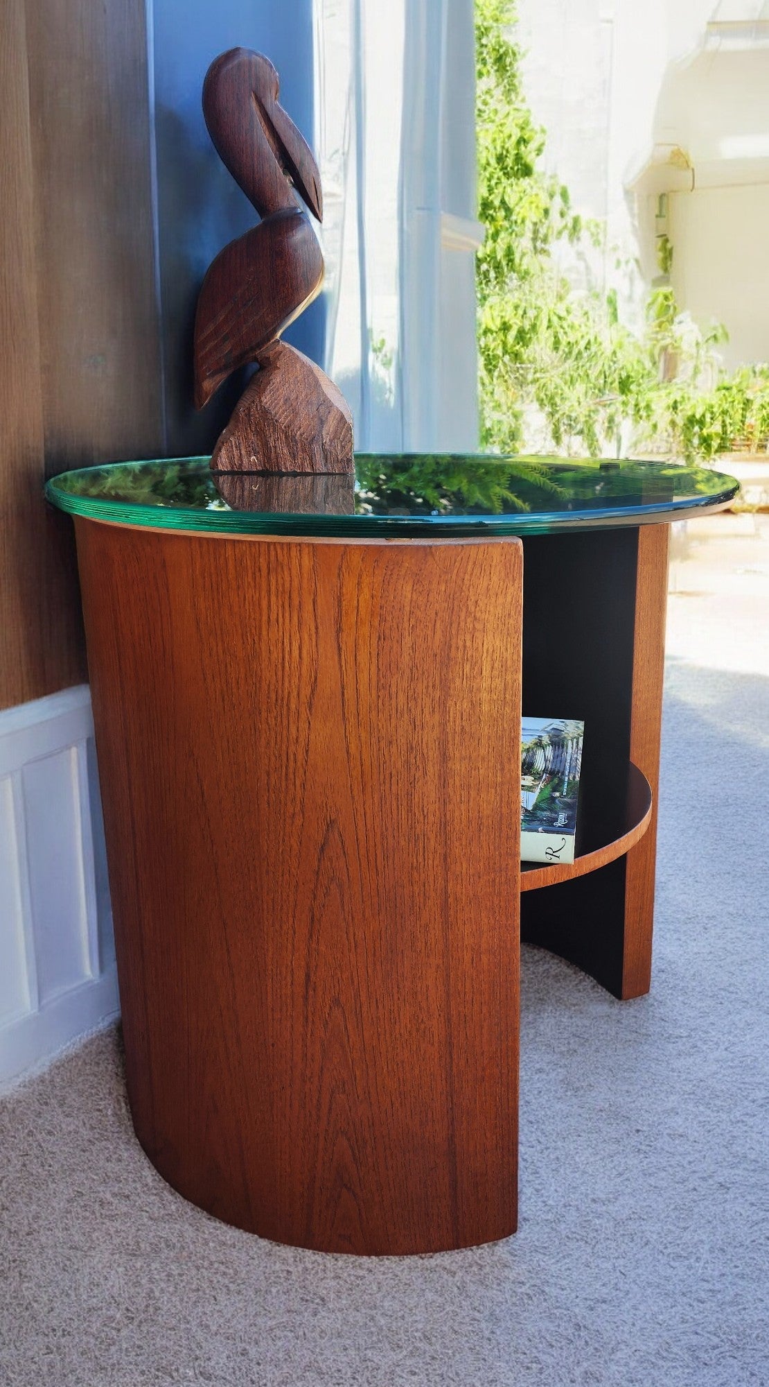 REFINISHED Mid Century Modern Teak Lunar Side Table / Bar by RS Associates