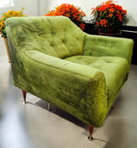 Mid Century Modern armchair with green faux fur upholstery 10