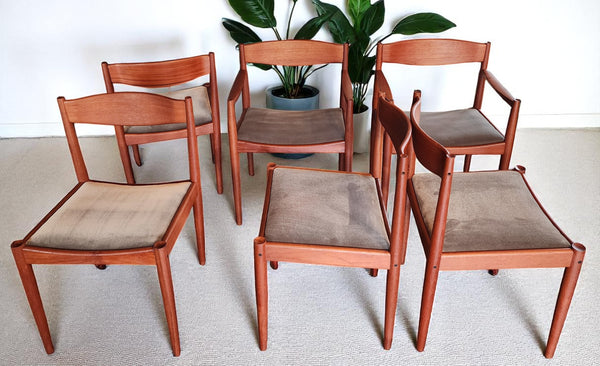 6 REFINISHED REUPHOLSTERED in wool mohair Danish MCM Teak Chairs by Bramin