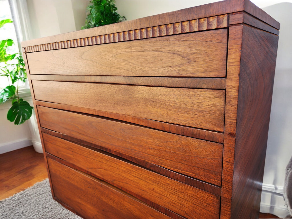 REFINISHED Art Deco Walnut Tallboy & free Mirror 30