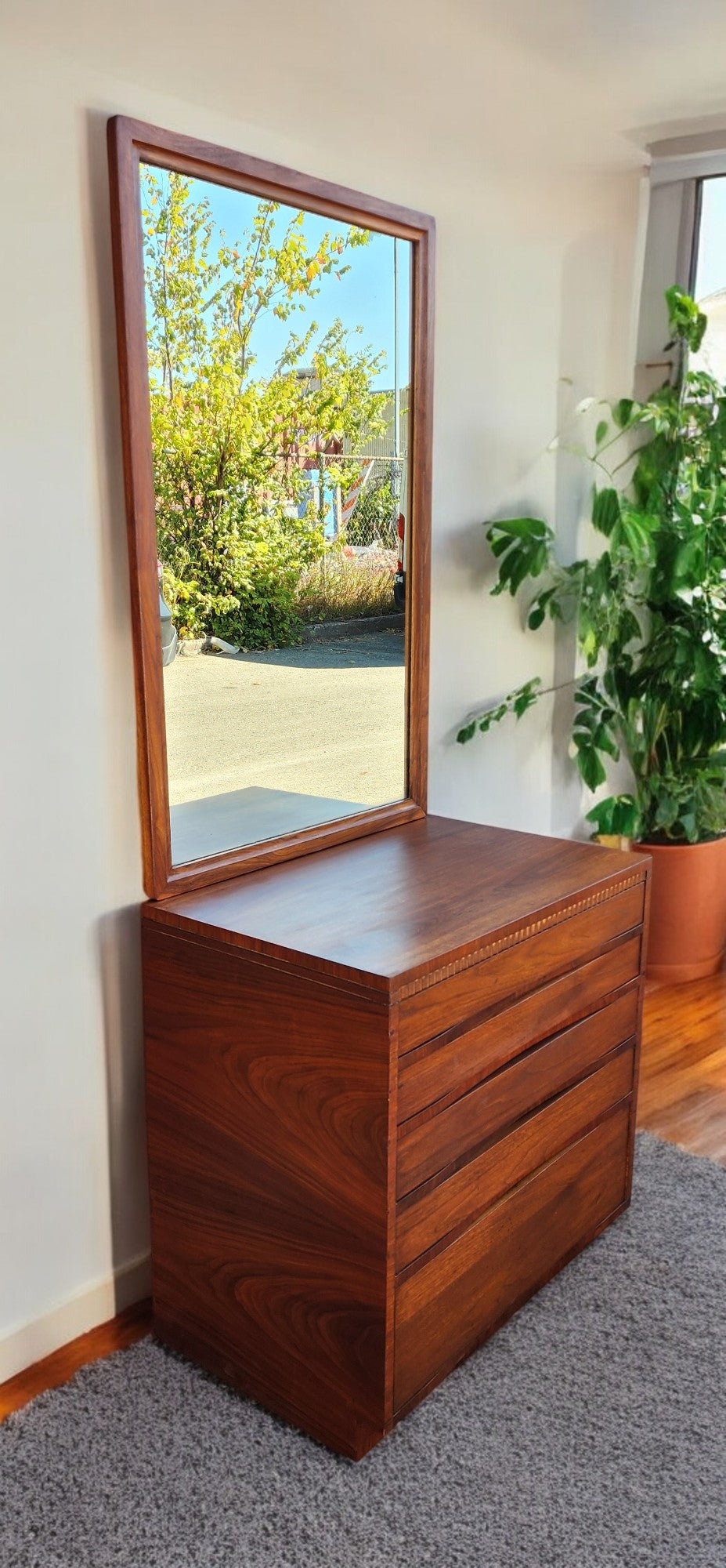 REFINISHED Art Deco Walnut Tallboy & free Mirror 30