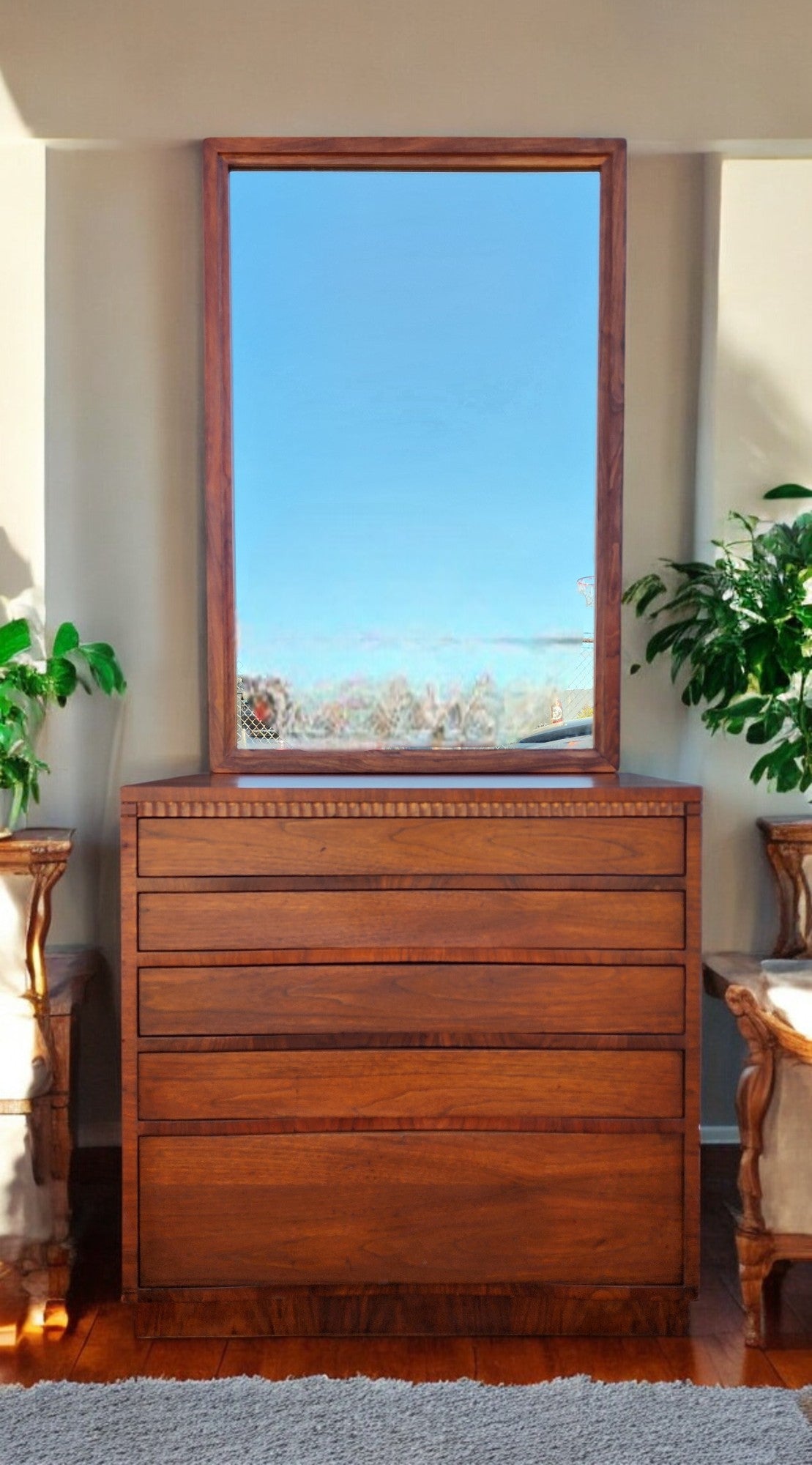 REFINISHED Art Deco Walnut Tallboy & free Mirror 30