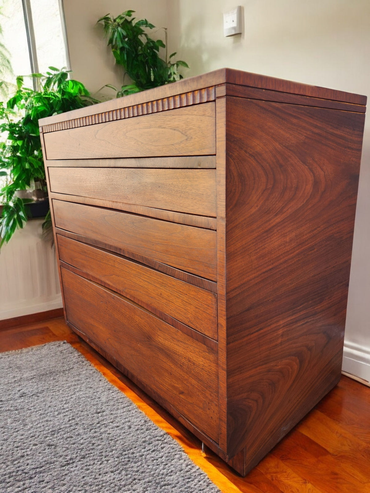REFINISHED Art Deco Walnut Tallboy & free Mirror 30