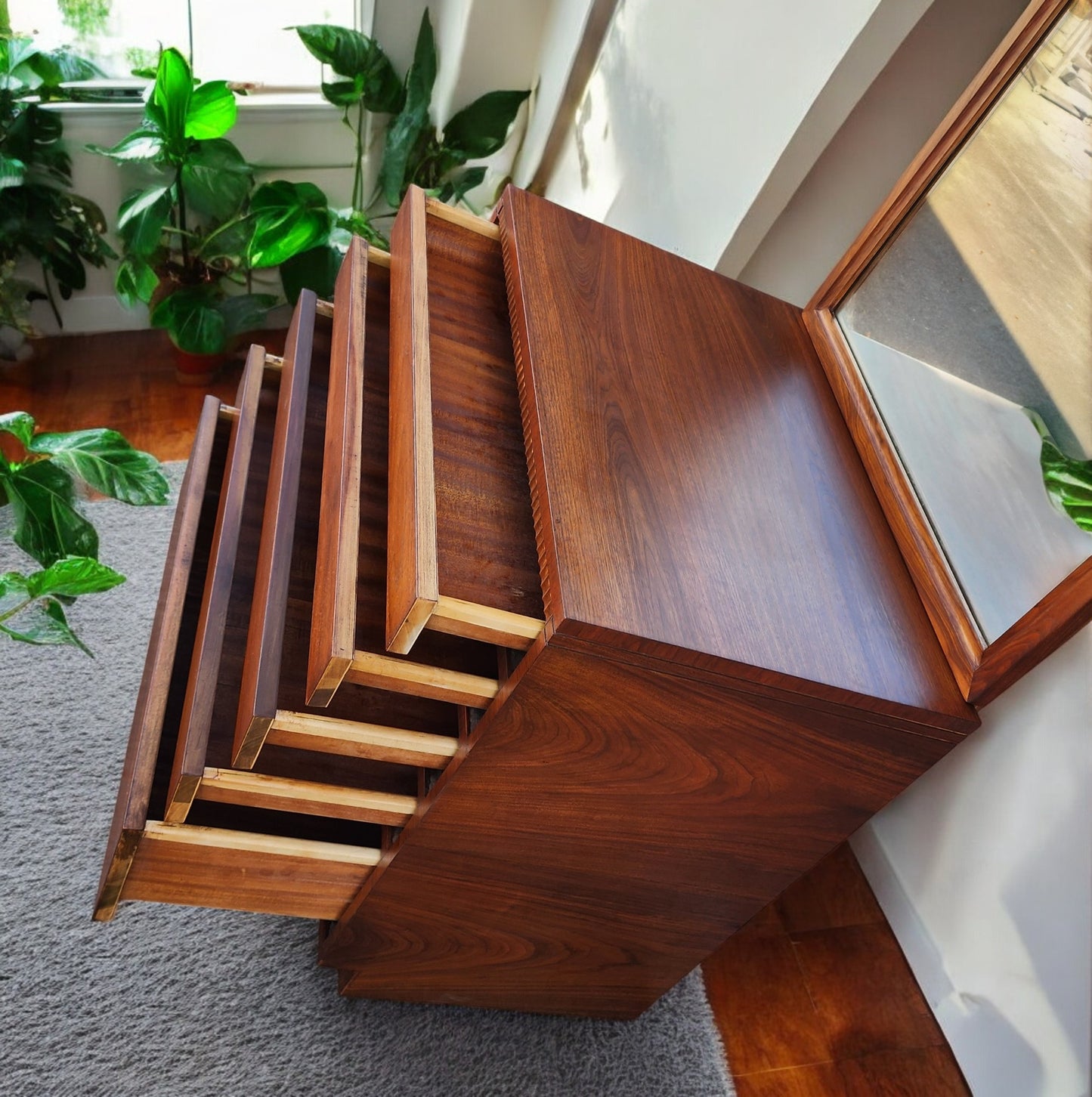 REFINISHED Art Deco Walnut Tallboy & free Mirror 30"