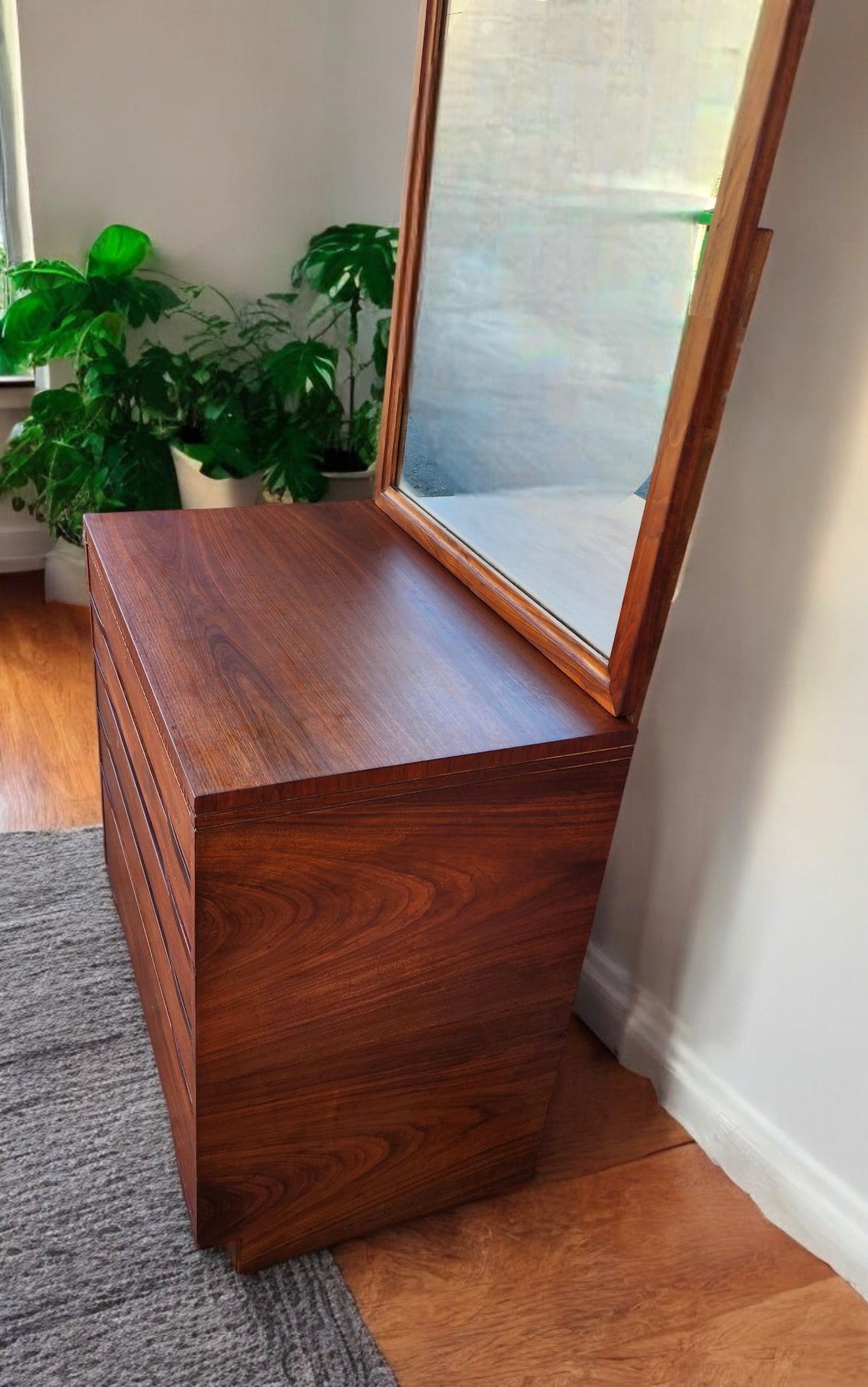 REFINISHED Art Deco Walnut Tallboy & free Mirror 30