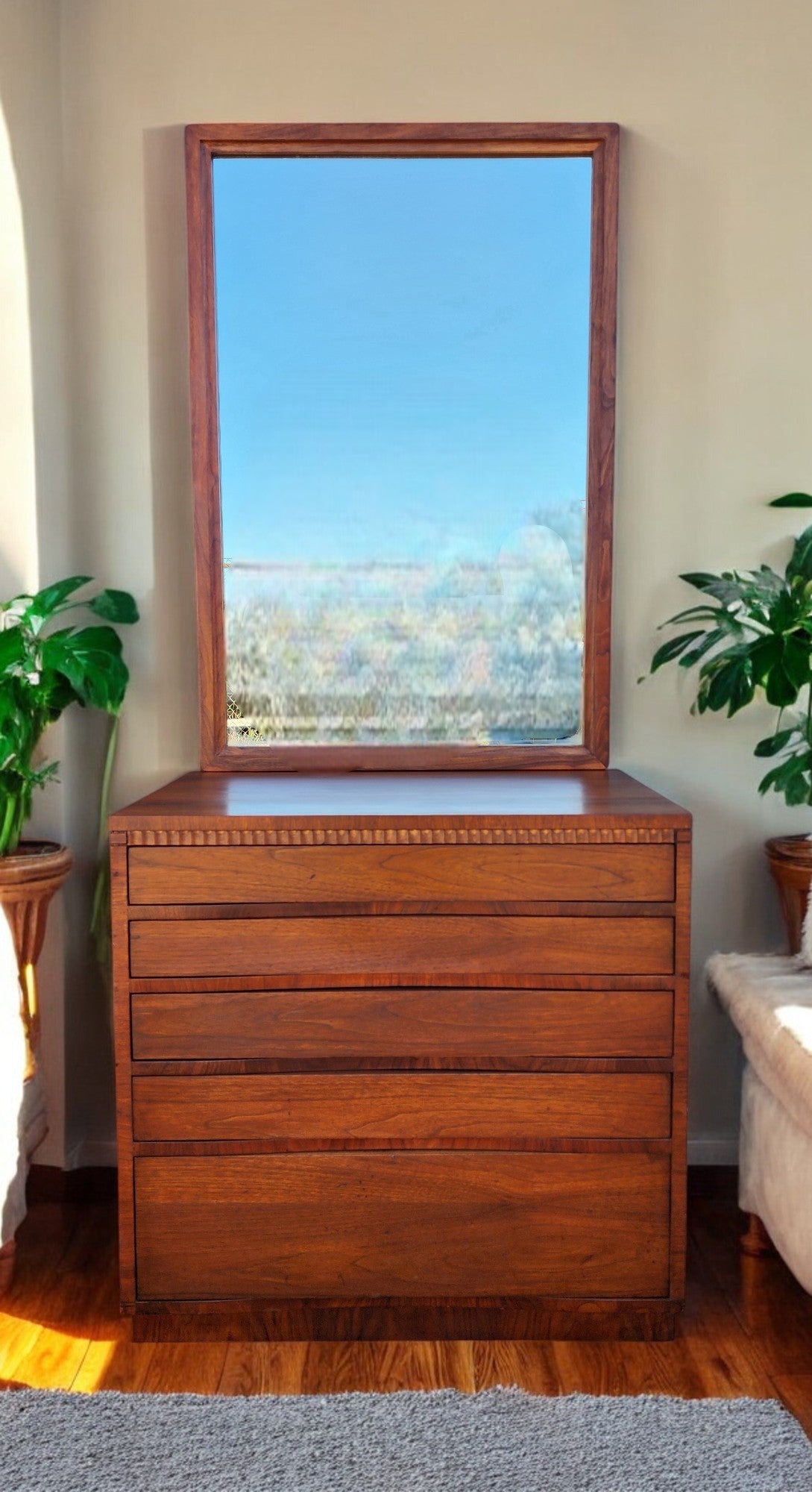 REFINISHED Art Deco Walnut Tallboy & free Mirror 30"
