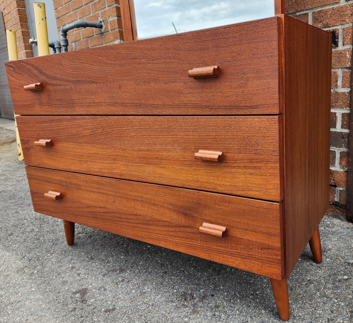 REFINISHED Danish Mid Century Modern Teak Cabinet with Drawers & Mirror