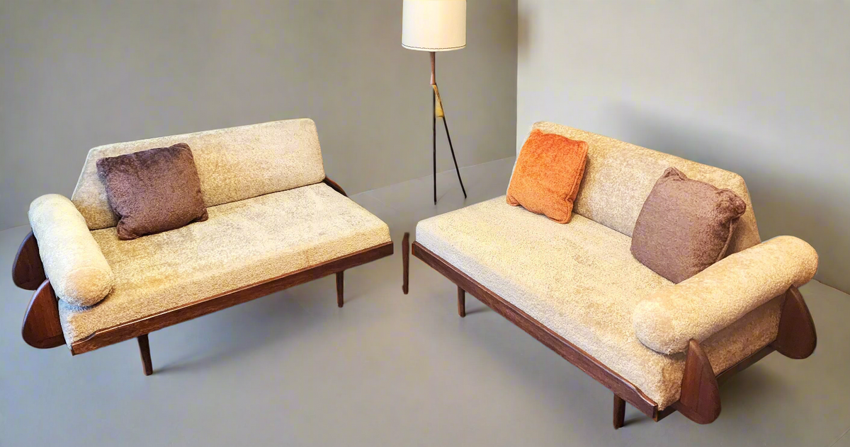 REFINISHED Mid Century Modern 2 Loveseats or 4-Seater Sofa by A. Pearsall