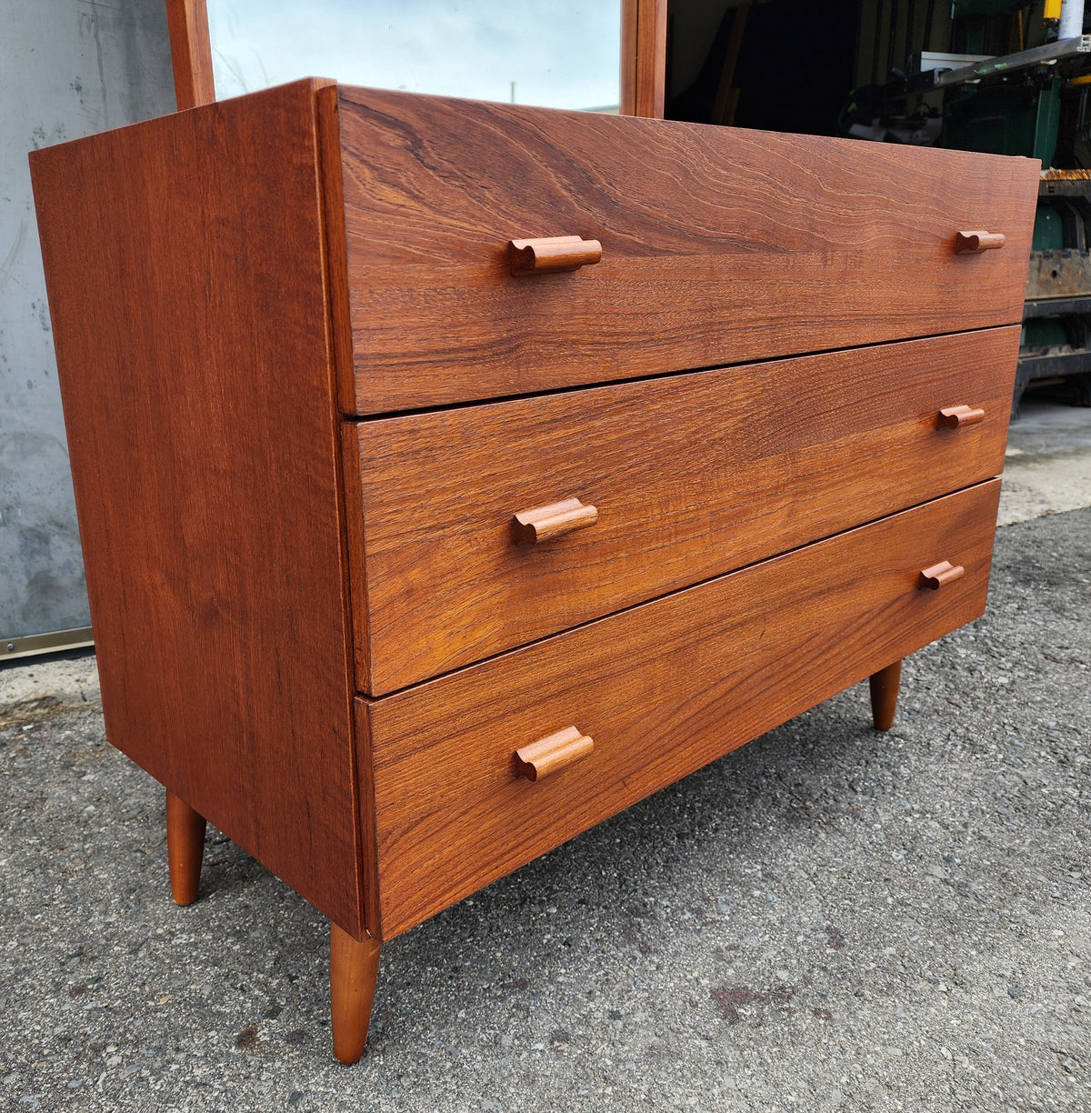 REFINISHED Danish Mid Century Modern Teak Cabinet with Drawers & Mirror