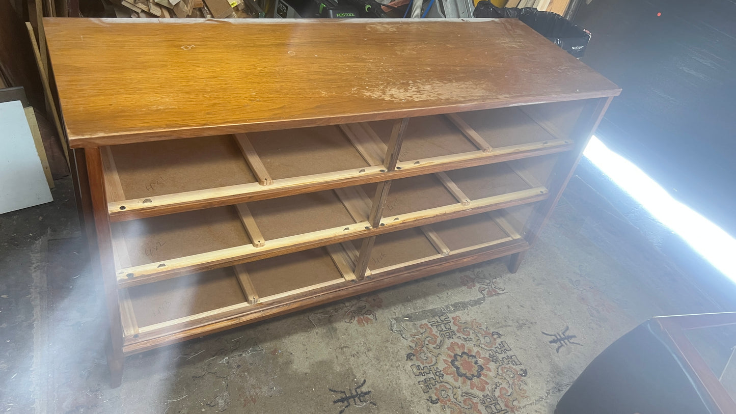 REFINISHED Mid Century Modern Walnut Dresser 6 Drawers by Gibbard 58"
