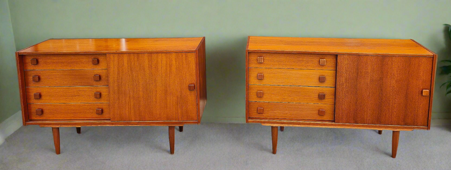 REFINISHED Danish Mid Century Modern Teak Cabinet by Domino 48" (2 available)