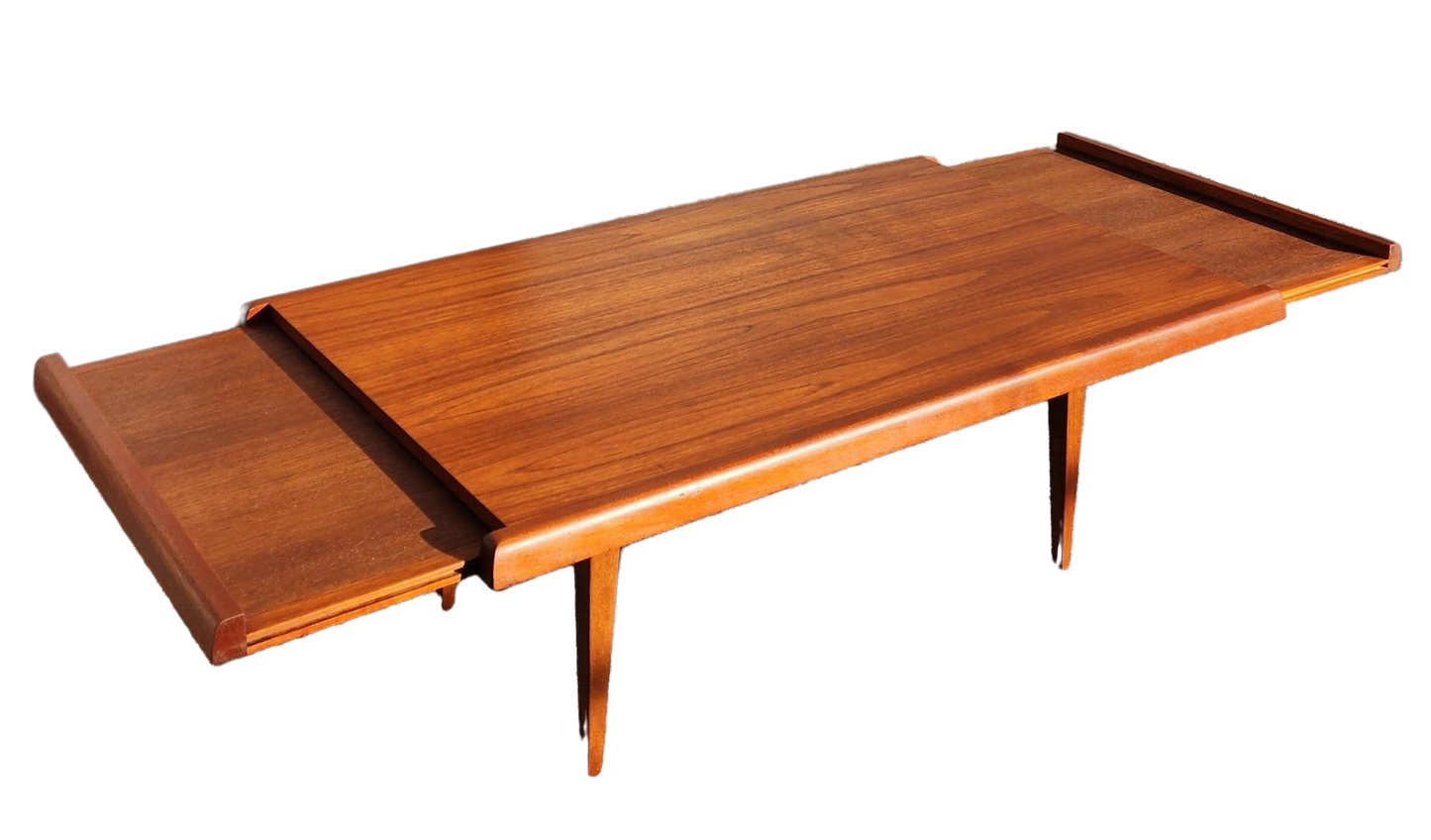 REFINISHED Danish Mid Century Modern Teak Coffee Table w Extensions