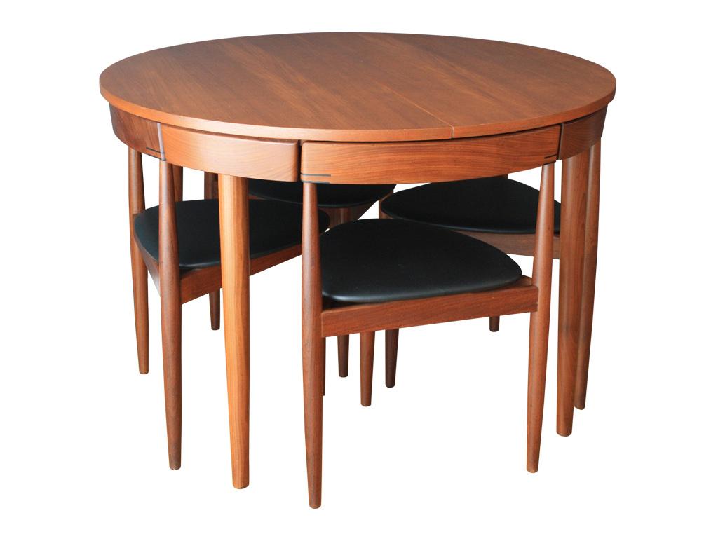 REFINISHED Danish MCM ROUNDETTE Teak Extension Table & 4 Chairs by Hans Olsen