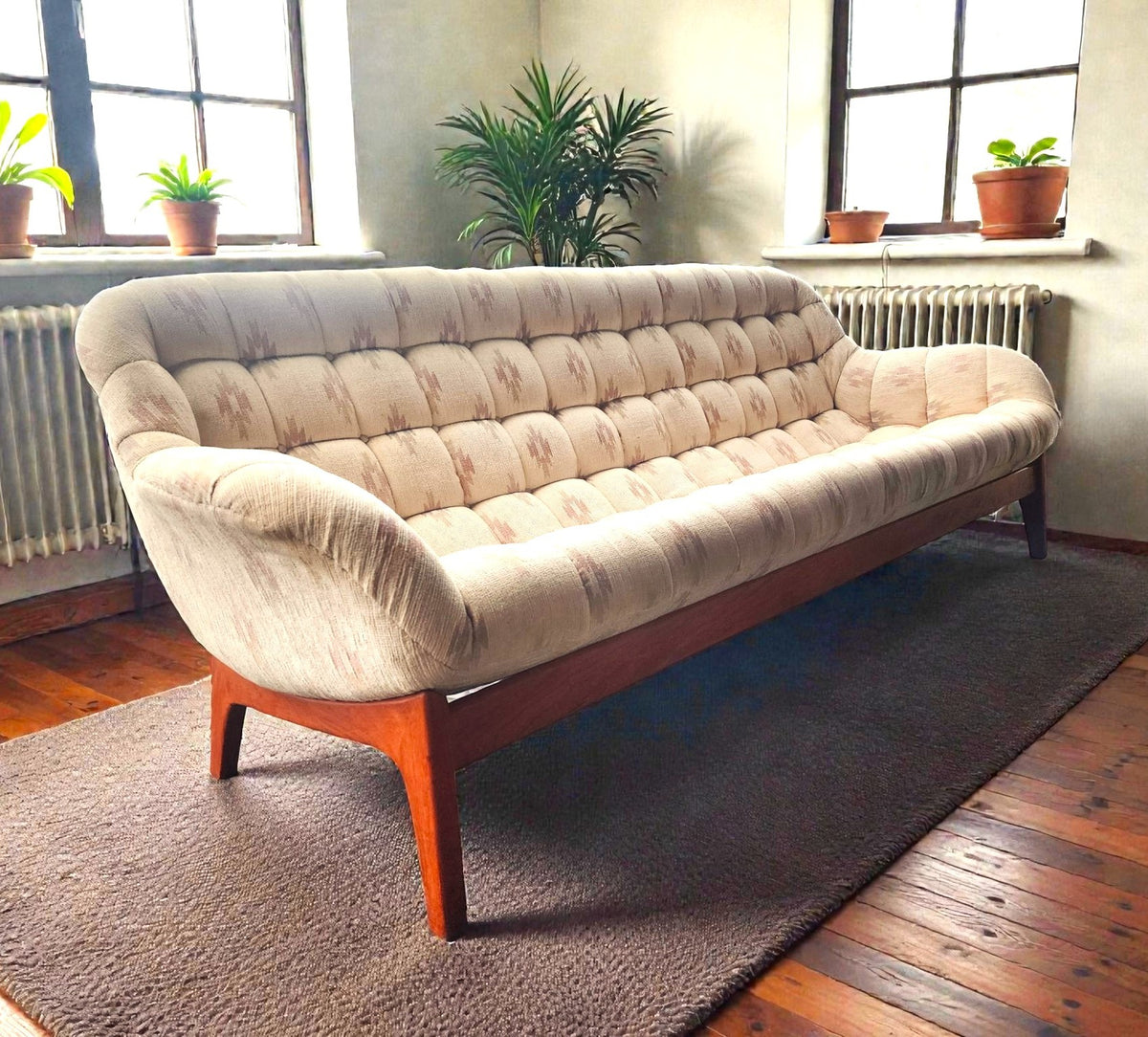 REFINISHED Mid Century Modern R.Huber Teak Scoop Sofa
