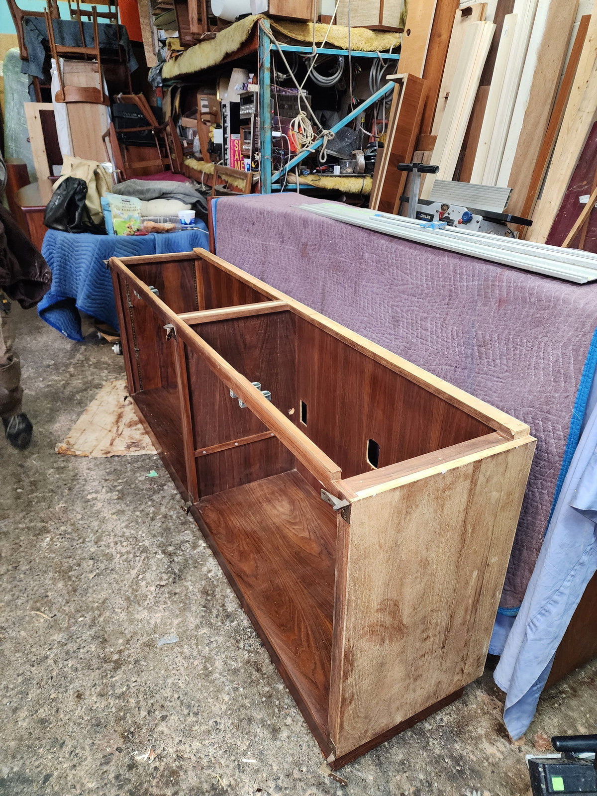 REFINISHED Mid Century Modern Walnut Cabinet w Shelving 79