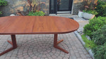 REFINISHED Danish MCM Teak Pedestal Table Round to Oval with 2 Leaves 47