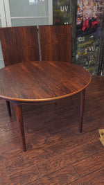 REFINISHED Danish MCM Rosewood Table Round w 2 Leaves by J.Andersen, 47