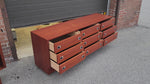 REFINISHED Mid Century Modern Teak & Chrome Dresser 9 Drawers, Low 6 ft 10
