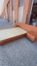 REFINISHED Mid Century Modern Teak Queen Bed w Nightstands & Dresser 12