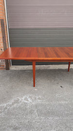 REFINISHED Mid Century Modern Teak Table w 2 Leaves Self-Storing 65.5