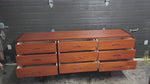 REFINISHED Mid Century Modern Teak Dresser 9 Drawers, Narrow 9