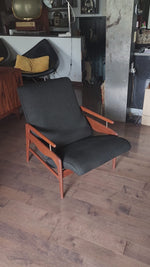 REFINISHED Mid Century Modern Walnut Recliner with Ottoman 13