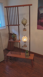 RESTORED MCM Atomic Age Walnut Room Divider w Shelves & Lamps 12
