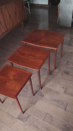 REFINISHED Danish Mid Century Modern 3 Teak Nesting Tables by Mobelintarsia 4