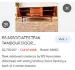 REFINISHED MCM teak sideboard with tambour doors by RS Associates 78