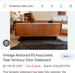 REFINISHED Mid Century Modern Teak Credenza w Tambour Door by RS Associates 78