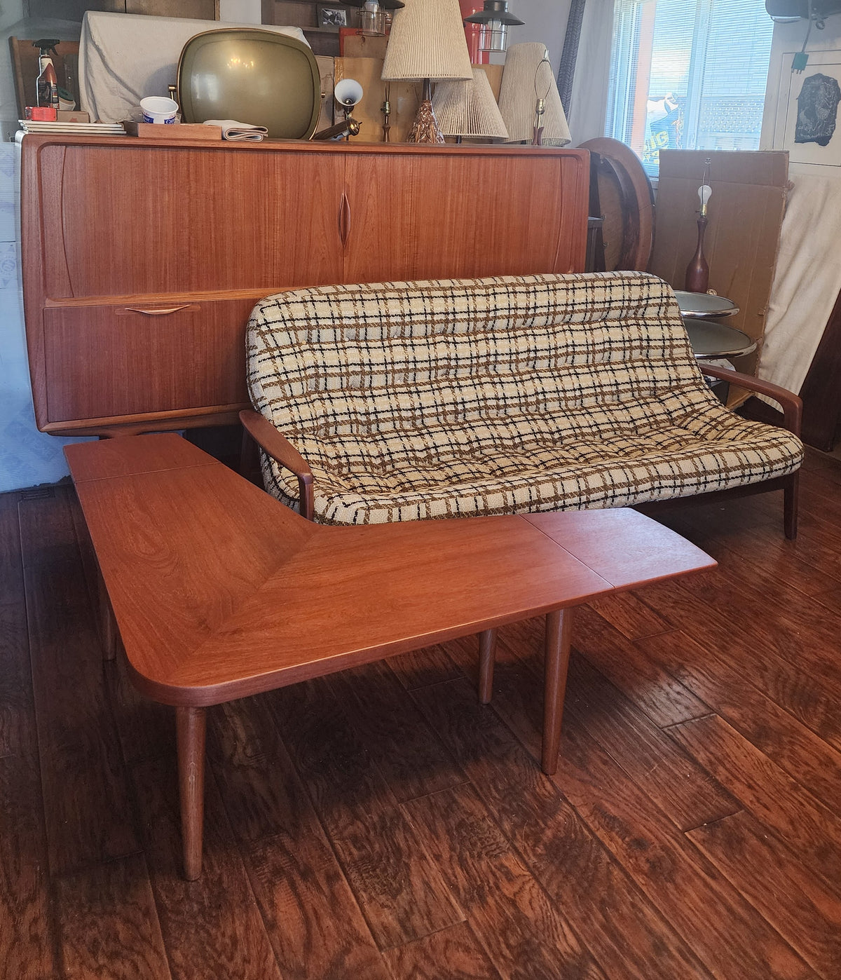 REFINISHED Danish Mid Century Modern Teak Boomerang Extension Coffee Table