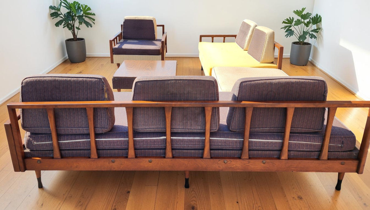 REFINISHED MCM Kroehler Sectional Sofa w Armchair & Games Table, incl. New Cushions
