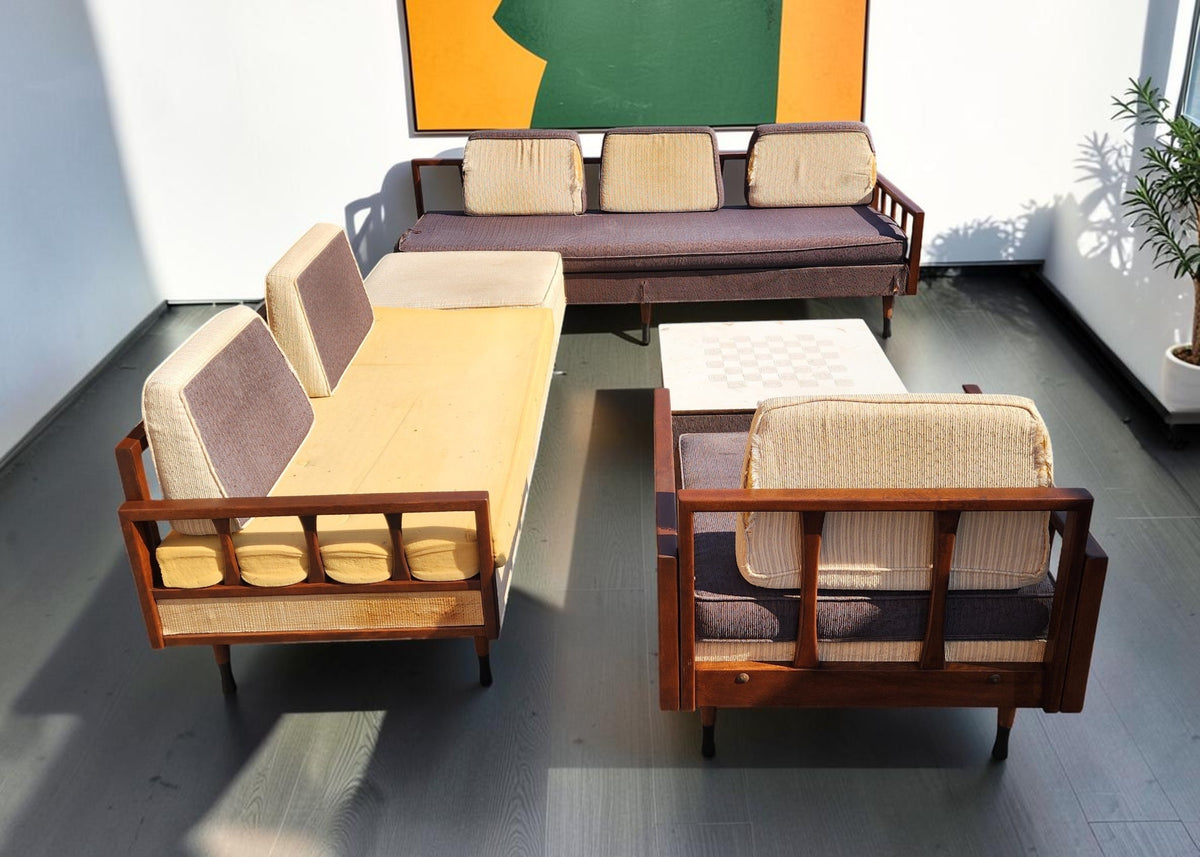 REFINISHED MCM Kroehler Sectional Sofa w Armchair & Games Table, incl. New Cushions