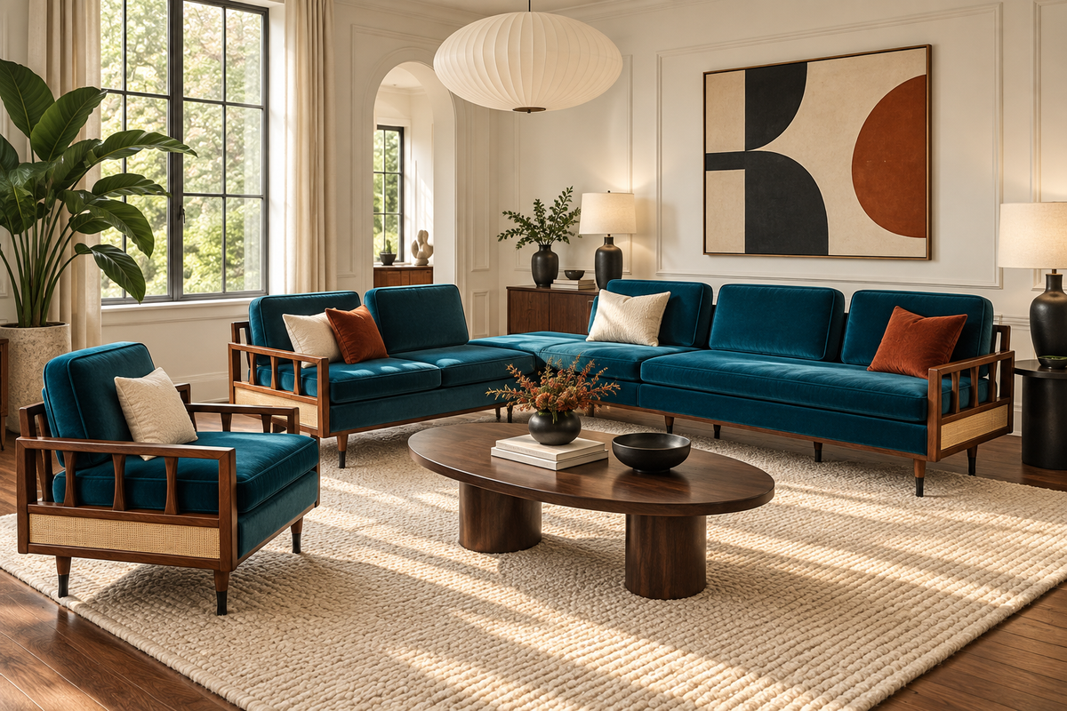 Refinished Mid Century Modern Kroehler Sectional with Armchair and Games Table, photo 17 of 19