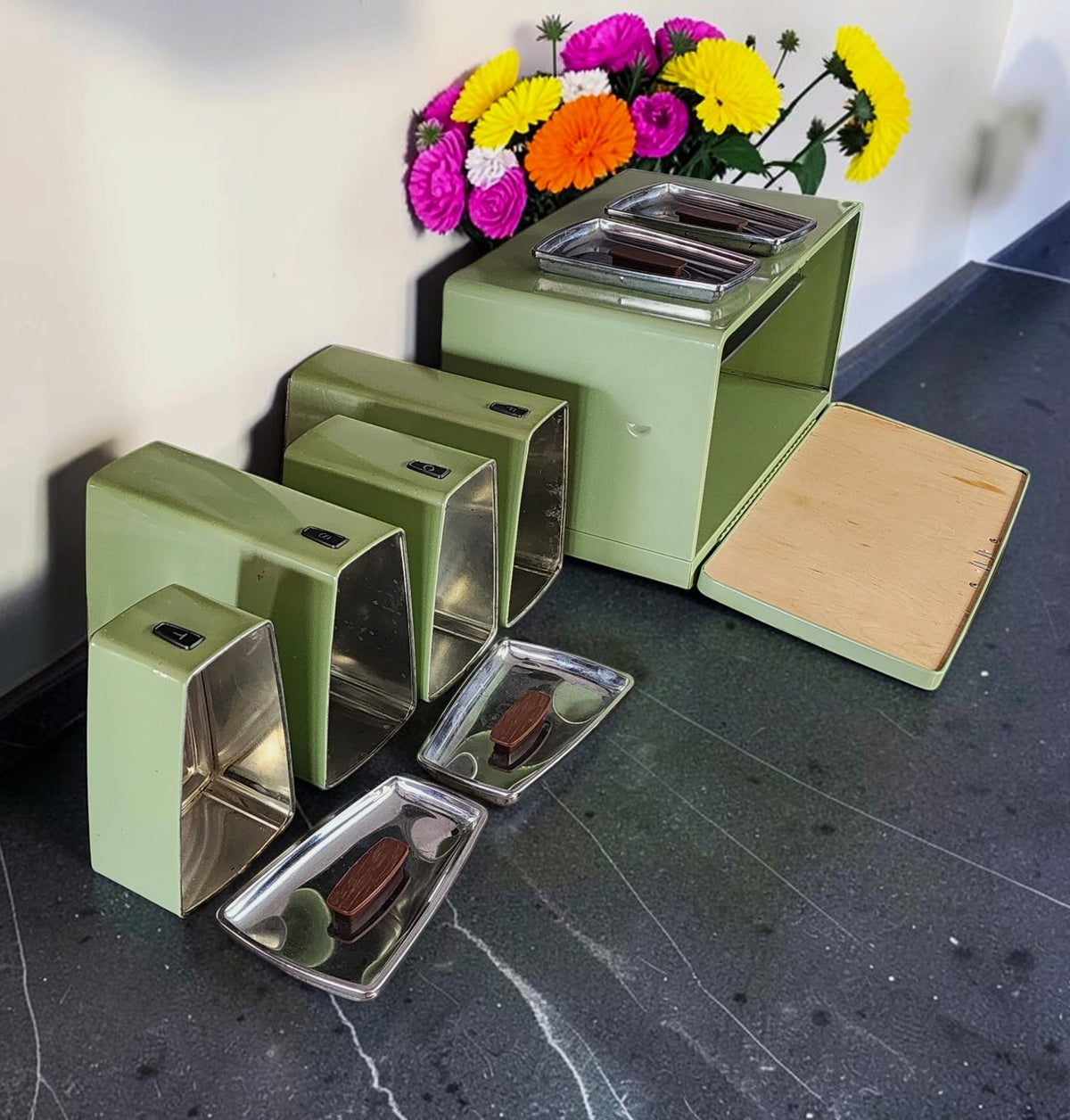 Mid-Century Modern Kitchen Storage Set Avocado Green, photo 8 of 13