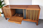 REFINISHED Mid Century Modern Walnut Stereo Console w Finished Back 2