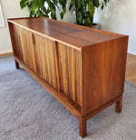 REFINISHED Mid Century Modern Walnut Stereo Console w Finished Back 3