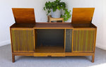 REFINISHED Mid Century Modern Walnut Stereo Console w Finished Back 5