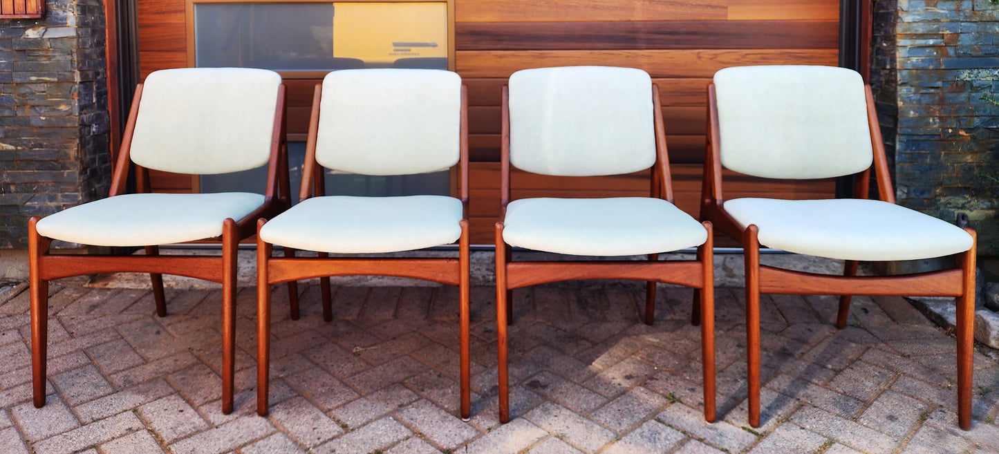 4 REUPHOLSTERED in mohair Danish Mid Century Modern Teak Swivel Back Chairs by Arne Vodder, Ella